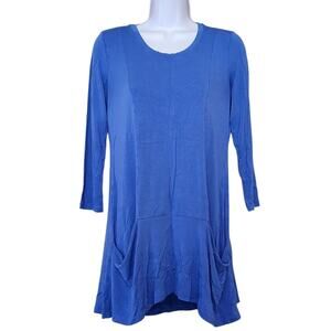 LOGO Lori Goldstein Womens Tunic Size XS Blue Long Sleeve Slouchy Pockets Top